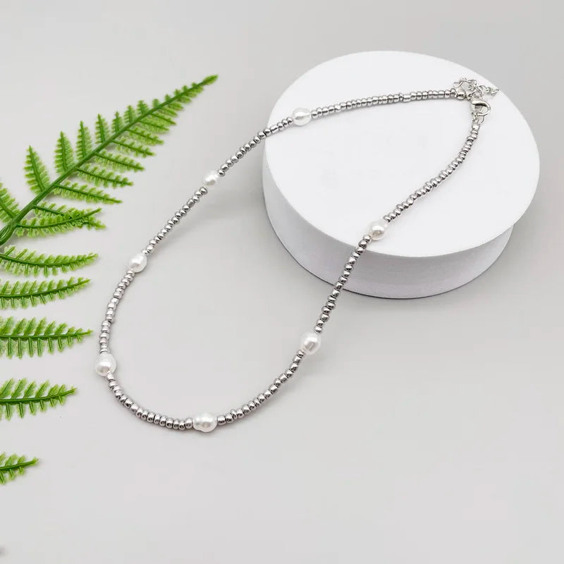 Silver Beads Pearl Women Necklace