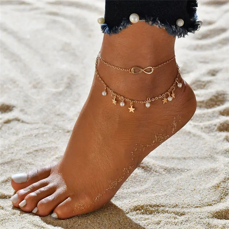 Boho Double Layer pearls Anklet For Women