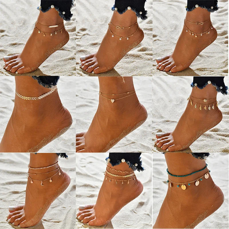 Boho Double Layer pearls Anklet For Women