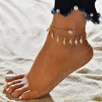 Boho Double Layer pearls Anklet For Women