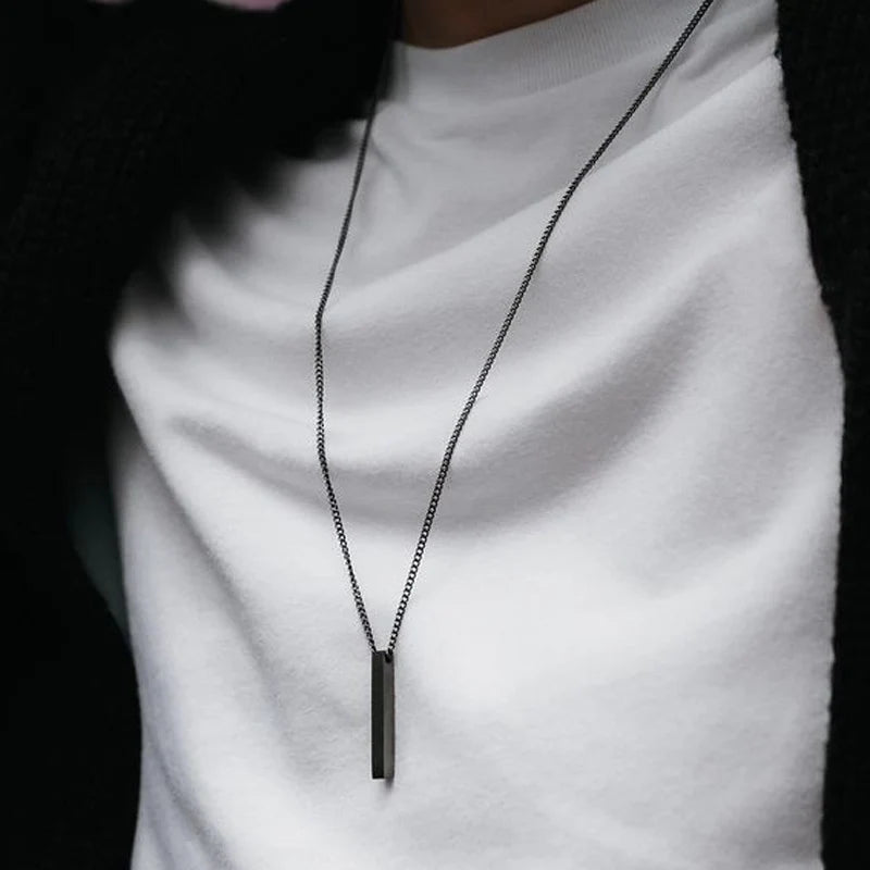 Rectangle Pendant Necklace men Stainless Steel