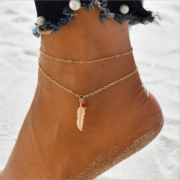 Boho Double Layer pearls Anklet For Women