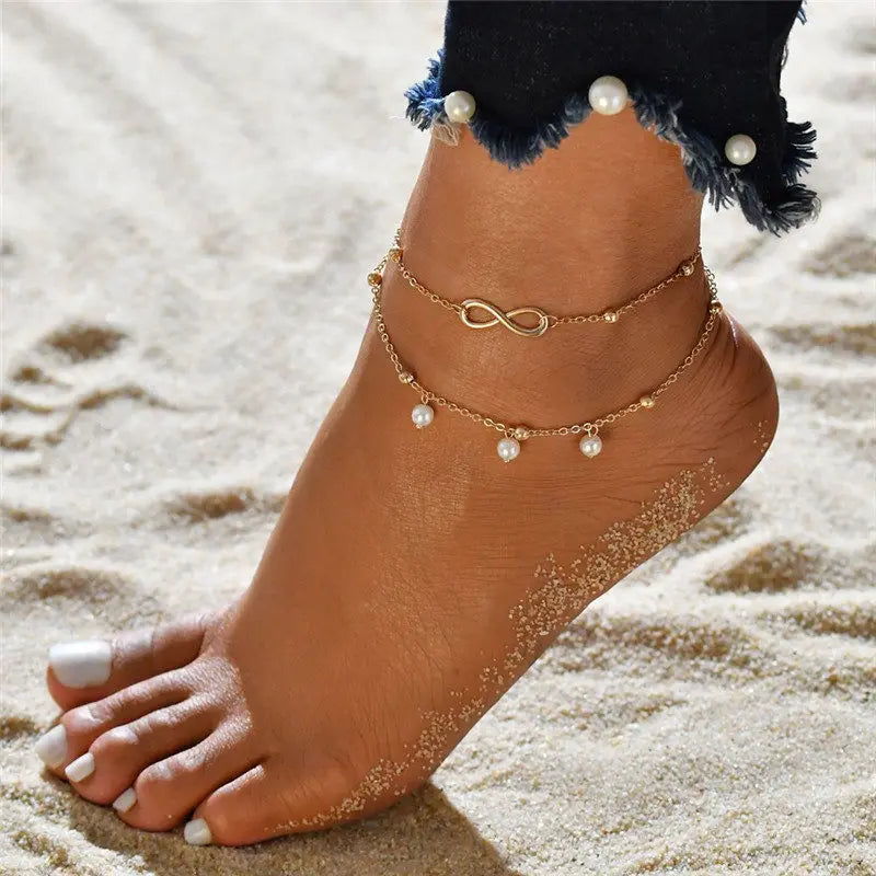 Boho Double Layer pearls Anklet For Women