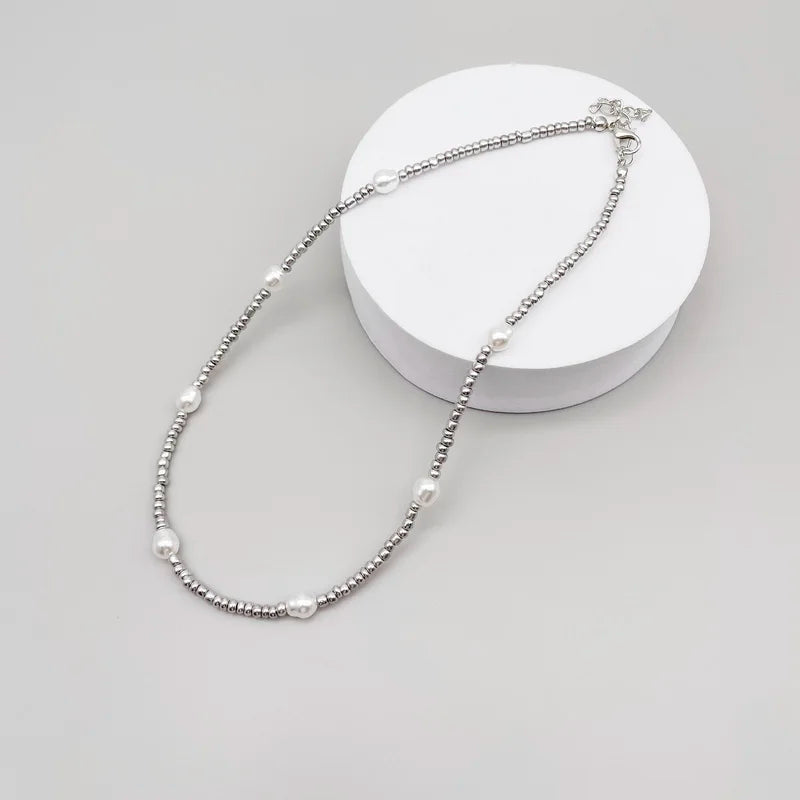 Silver Beads Pearl Women Necklace