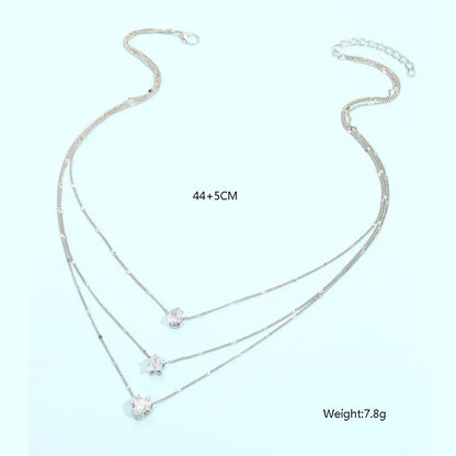 Crystal Zircon Heart Star Charm Layered Pendant Necklace Set