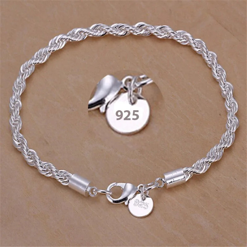 High quality 925 Sterling Silver 4MM Women Bracelet